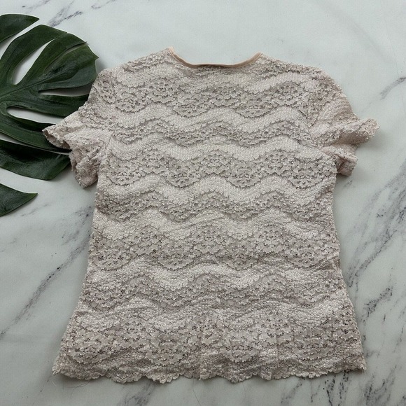 Gemilli Womens Vintage Y2k Lace Crop Top Size M Pastel Pink Stripe Crew Neck - Picture 6 of 8